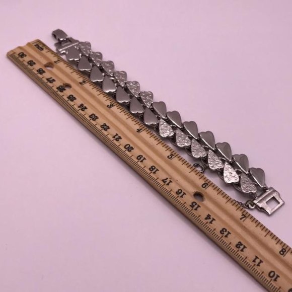 Silver-Tone Double Heart Row Chain Linked Bracelet - Picture 6 of 7